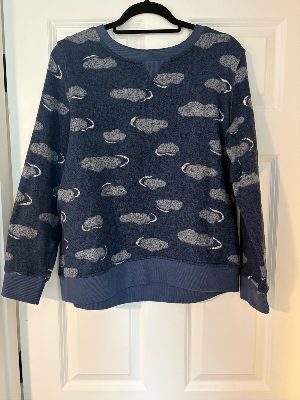 L.L. Bean Blue Cloud-Pattern Crewneck Sweater
